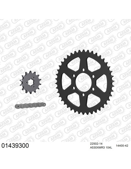 Kit chaine 530 AFAM - Couronne acier - Type de chaine au choix - SUZUKI GT 380 1972-1977
