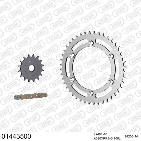 Kit chaine 520 AFAM - Couronne acier - Type de chaine au choix - SUZUKI DR 400 S 1980-1982