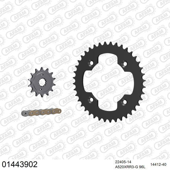 Kit chaine 520 AFAM - Couronne acier - Type de chaine au choix - SUZUKI LT 400 Z 2009-2018