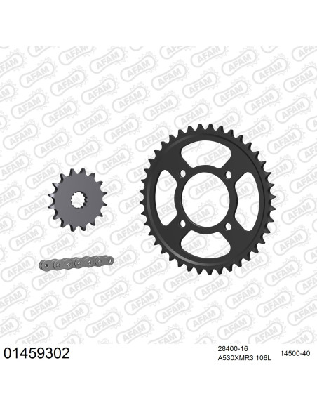Kit chaine 530 AFAM - Couronne acier - Type de chaine au choix - SUZUKI RG 500 GAMMA 1986-1989