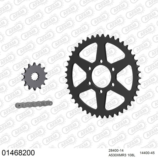 Kit chaine 530 AFAM - Couronne acier - Type de chaine au choix - SUZUKI GS 550 RAYONS 1977-1978