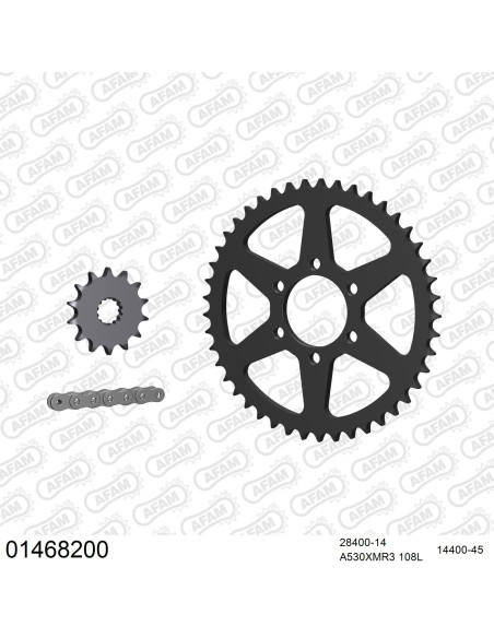 Kit chaine 530 AFAM - Couronne acier - Type de chaine au choix - SUZUKI GS 550 RAYONS 1977-1978