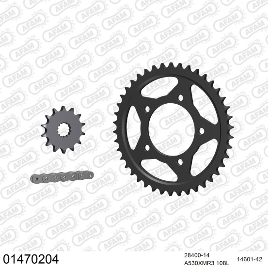 Kit chaine 530 AFAM - Couronne acier - Type de chaine au choix - SUZUKI RF 600 R 1995-1997