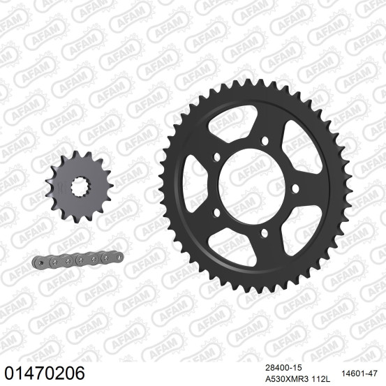 Kit chaine 530 AFAM - Couronne acier - Type de chaine au choix - SUZUKI GSF 600 BANDIT 2000-2004