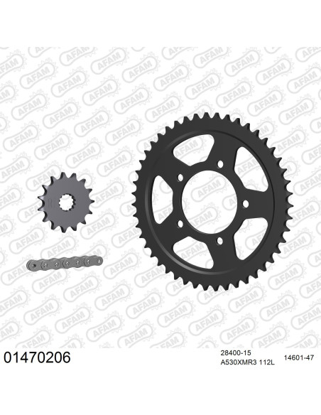 Kit chaine 530 AFAM - Couronne acier - Type de chaine au choix - SUZUKI GSF 600 BANDIT 2000-2004
