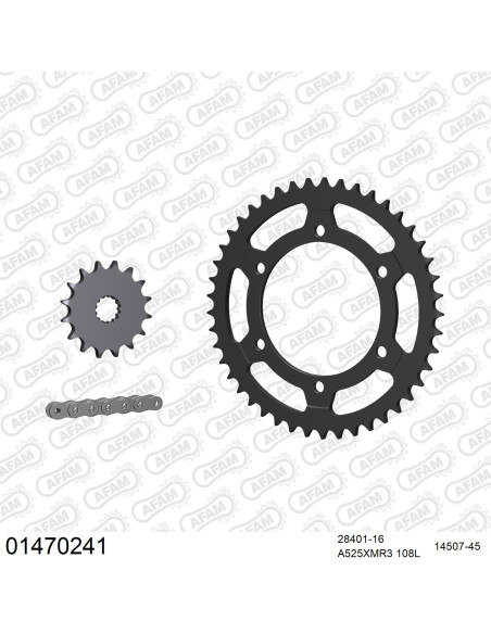 Kit chaine 525 AFAM - Couronne acier - Type de chaine au choix - SUZUKI GSX-R 600 1997