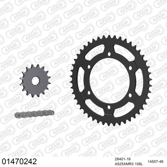 Kit chaine 525 AFAM - Couronne acier - Type de chaine au choix - SUZUKI GSX-R 600 1998-2000