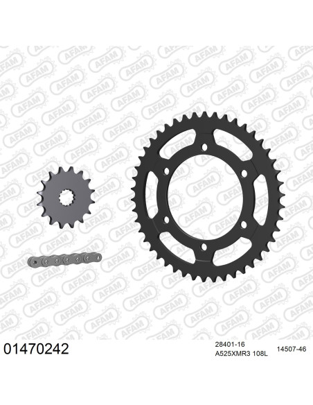 Kit chaine 525 AFAM - Couronne acier - Type de chaine au choix - SUZUKI GSX-R 600 1998-2000
