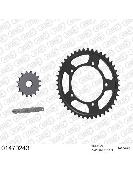 Kit chaine 525 AFAM - Couronne acier - Type de chaine au choix - SUZUKI GSX-R 600 2001-2003