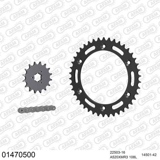 Kit chaine 520 AFAM - Couronne acier - Type de chaine au choix - SUZUKI DR 600 S / R 1985-1989