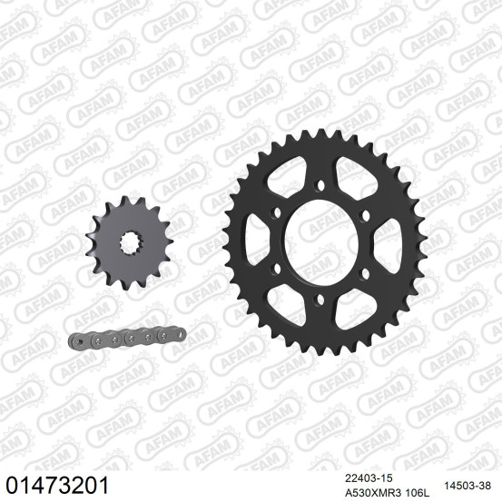 Kit chaine 530 AFAM - Couronne acier - Type de chaine au choix - SUZUKI grandes roues 650 1983-1985