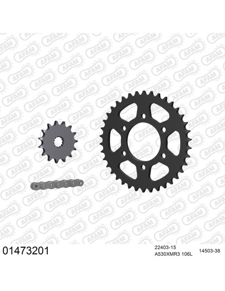 Kit chaine 530 AFAM - Couronne acier - Type de chaine au choix - SUZUKI grandes roues 650 1983-1985