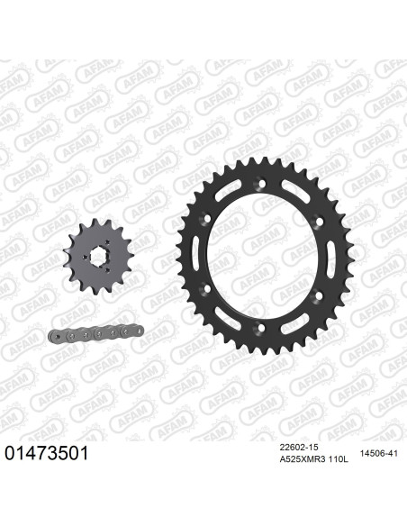 Kit chaine 525 AFAM - Couronne acier - Type de chaine au choix - SUZUKI DR 650 SE 1996-2006