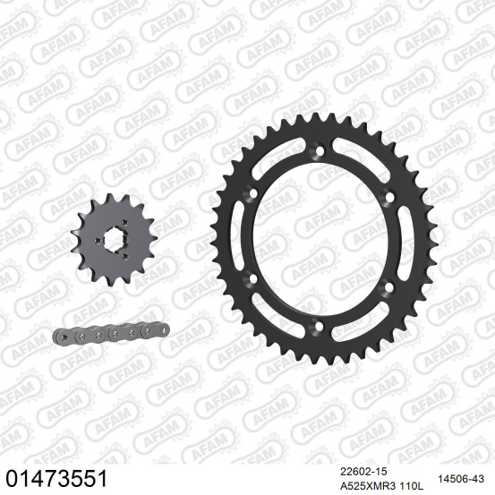 Kit chaine 525 AFAM - Couronne acier - Type de chaine au choix - SUZUKI XF 650 FREEWIND 1997-2002