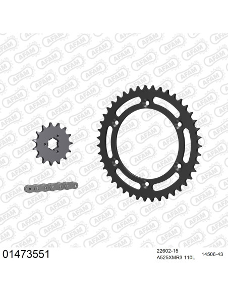 Kit chaine 525 AFAM - Couronne acier - Type de chaine au choix - SUZUKI XF 650 FREEWIND 1997-2002
