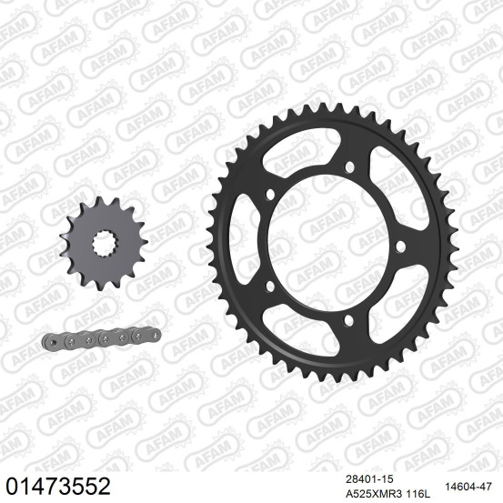 Kit chaine 525 AFAM - Couronne acier - Type de chaine au choix - SUZUKI DL 650 V-STROM 2004-2006