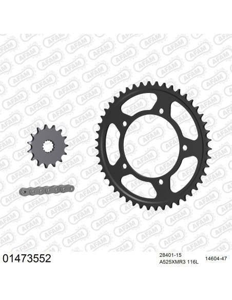 Kit chaine 525 AFAM - Couronne acier - Type de chaine au choix - SUZUKI DL 650 V-STROM 2004-2006