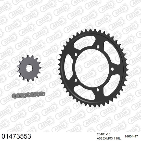 Kit chaine 525 AFAM - Couronne acier - Type de chaine au choix - SUZUKI DL 650 V-STROM 2007-2022
