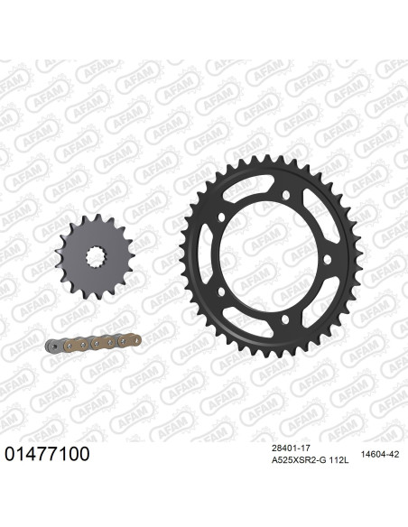 Kit chaine 525 AFAM - Couronne acier - Type de chaine au choix - SUZUKI GSR 750 2011-2017