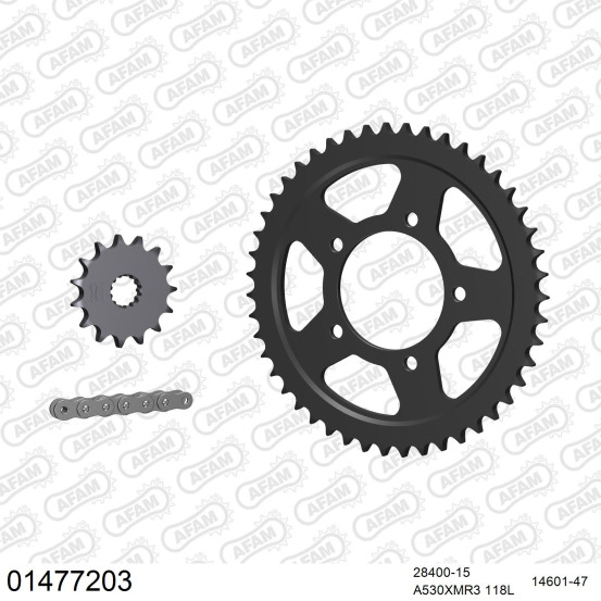 Kit chaine 530 AFAM - Couronne acier - Type de chaine au choix - SUZUKI GSX 750 F 1989-1997