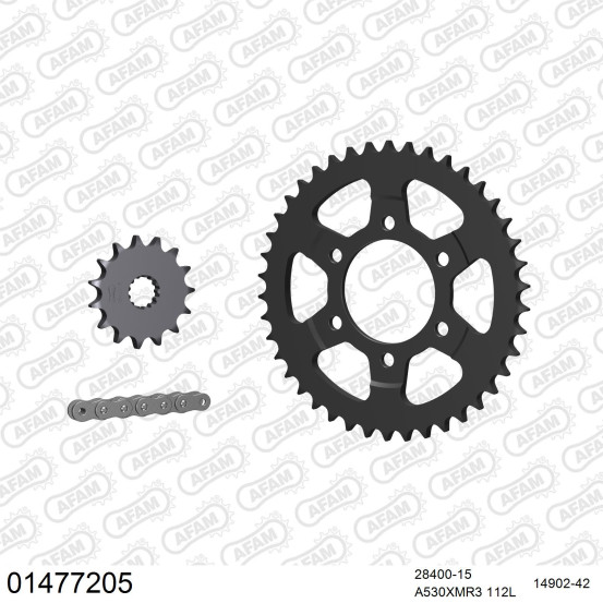 Kit chaine 530 AFAM - Couronne acier - Type de chaine au choix - SUZUKI GSX 750 INAZUMA 1998-2003