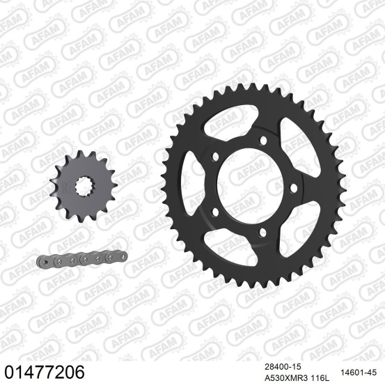 Kit chaine 530 AFAM - Couronne acier - Type de chaine au choix - SUZUKI GSX 750 F 1998-2006