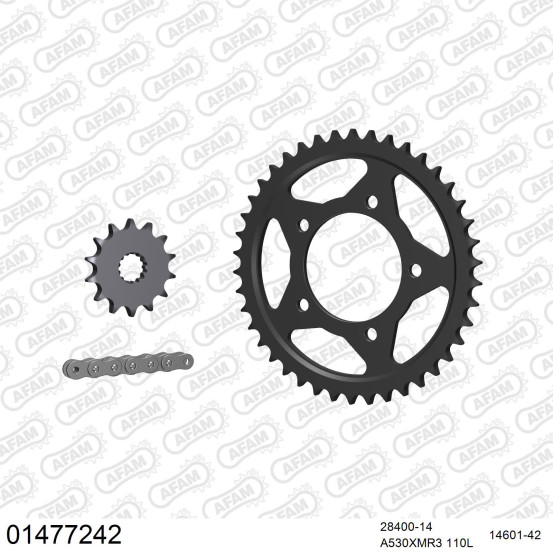 Kit chaine 530 AFAM - Couronne acier - Type de chaine au choix - SUZUKI GSX-R 750 1986-1987