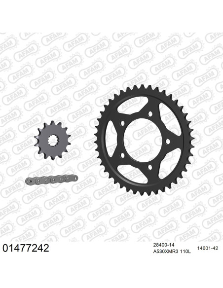 Kit chaine 530 AFAM - Couronne acier - Type de chaine au choix - SUZUKI GSX-R 750 1986-1987