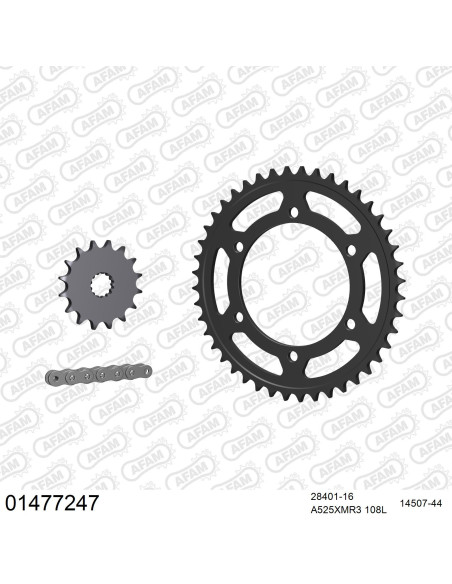 Kit chaine 525 AFAM - Couronne acier - Type de chaine au choix - SUZUKI GSX-R 750 1998-1999