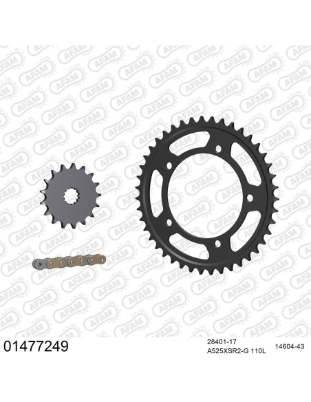 Kit chaine 525 AFAM - Couronne acier - Type de chaine au choix - SUZUKI GSX-R 750 2004-2005