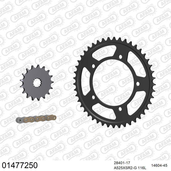 Kit chaine 525 AFAM - Couronne acier - Type de chaine au choix - SUZUKI 750 GSXR 2006-2010