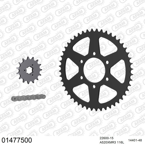 Kit chaine 520 AFAM - Couronne acier - Type de chaine au choix - SUZUKI DR 750 S TAMBOUR 1988