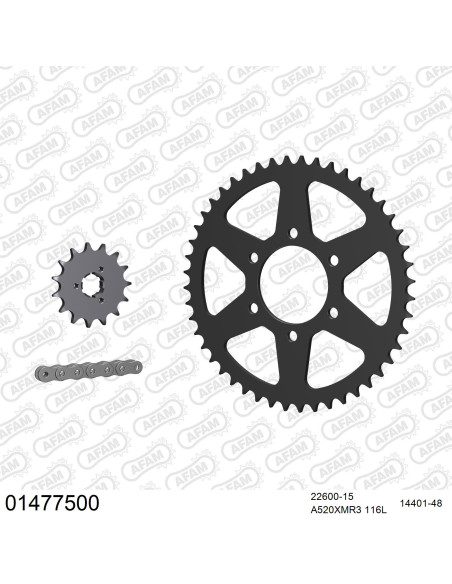 Kit chaine 520 AFAM - Couronne acier - Type de chaine au choix - SUZUKI DR 750 S TAMBOUR 1988