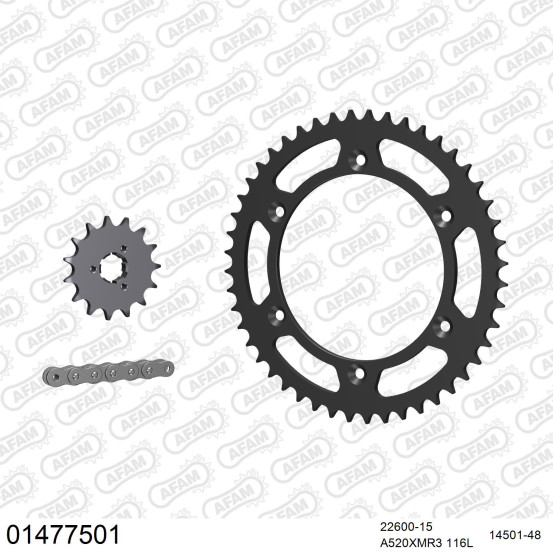 Kit chaine 520 AFAM - Couronne acier - Type de chaine au choix - SUZUKI DR 750 S 1989