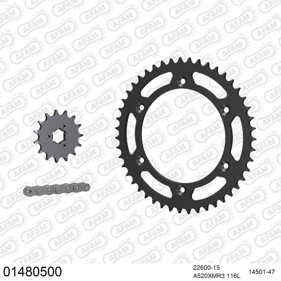 Kit chaine 520 AFAM - Couronne acier - Type de chaine au choix - SUZUKI DR 800 S 1991-1993