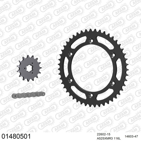 Kit chaine 525 AFAM - Couronne acier - Type de chaine au choix - SUZUKI DR 800 S 1994-1996