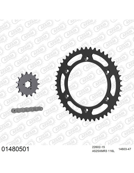 Kit chaine 525 AFAM - Couronne acier - Type de chaine au choix - SUZUKI DR 800 S 1994-1996