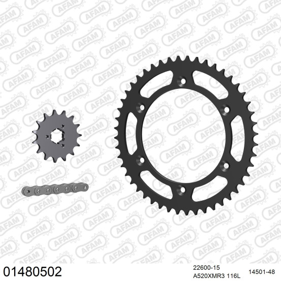 Kit chaine 520 AFAM - Couronne acier - Type de chaine au choix - SUZUKI DR 800 S K / L 1989-1990