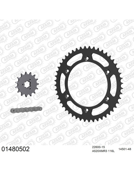 Kit chaine 520 AFAM - Couronne acier - Type de chaine au choix - SUZUKI DR 800 S K / L 1989-1990