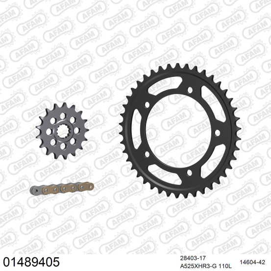 Kit chaine 525 AFAM - Couronne acier - Type de chaine au choix - SUZUKI GSX-R 1000 ENDURO 2001-2006