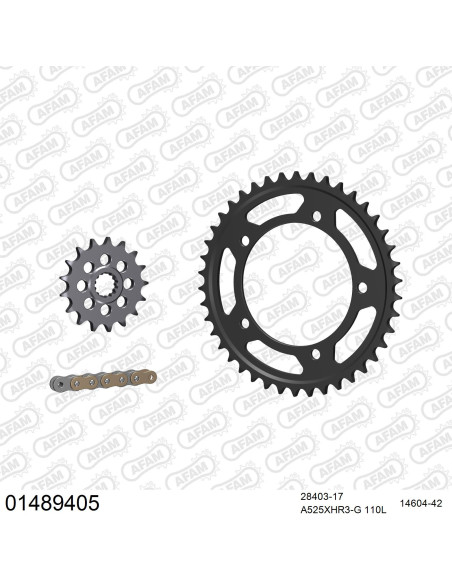 Kit chaine 525 AFAM - Couronne acier - Type de chaine au choix - SUZUKI GSX-R 1000 ENDURO 2001-2006
