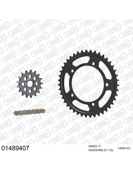Kit chaine 525 AFAM - Couronne acier - Type de chaine au choix - SUZUKI 1000 GSXR 2007-2008