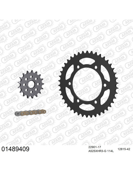 Kit chaine 525 AFAM - Couronne acier - Type de chaine au choix - SUZUKI GSXR 1000 2009-2016