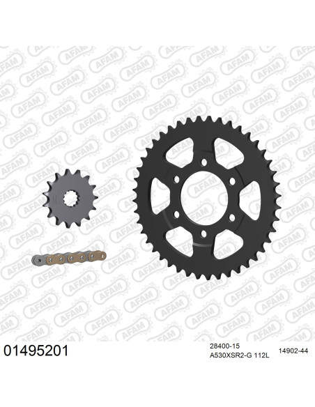 Kit chaine 530 AFAM - Couronne acier - Type de chaine au choix - SUZUKI GSX 1200 INAZUMA 1998-2000