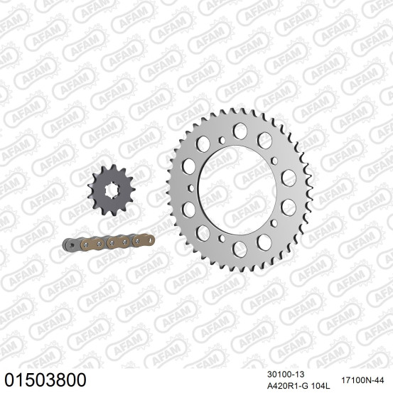 Kit chaine 420 AFAM - Couronne alu anti-boue - Type de chaine au choix - SUZUKI RM 60 2003-2004