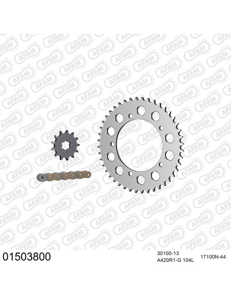 Kit chaine 420 AFAM - Couronne alu anti-boue - Type de chaine au choix - SUZUKI RM 60 2003-2004