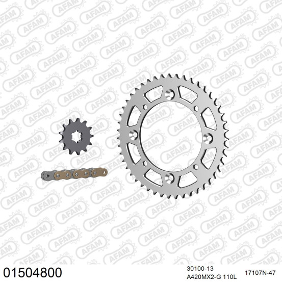 Kit chaine 420 AFAM - Couronne alu anti-boue - Type de chaine au choix - SUZUKI RM 65 2003-2005