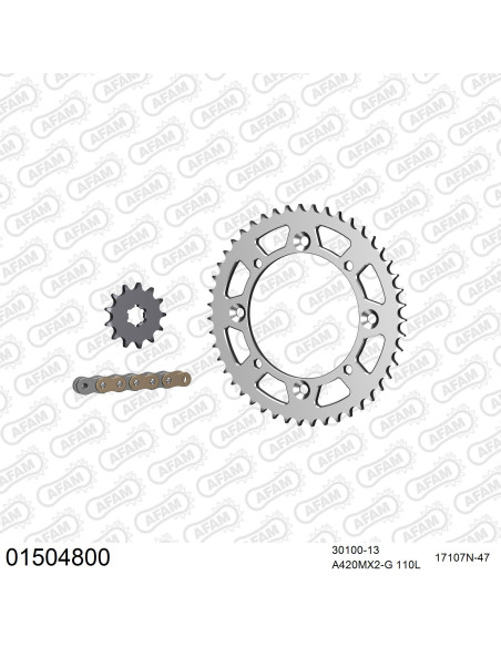 Kit chaine 420 AFAM - Couronne alu anti-boue - Type de chaine au choix - SUZUKI RM 65 2003-2005