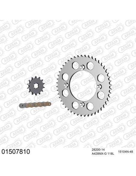 Kit chaine 428 AFAM - Couronne alu anti-boue - Type de chaine au choix - SUZUKI RM 80 petites roues 1989-2001