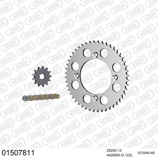 Kit chaine 428 AFAM - Couronne alu anti-boue - Type de chaine au choix - SUZUKI RM 80 grandes roues 1996-2001